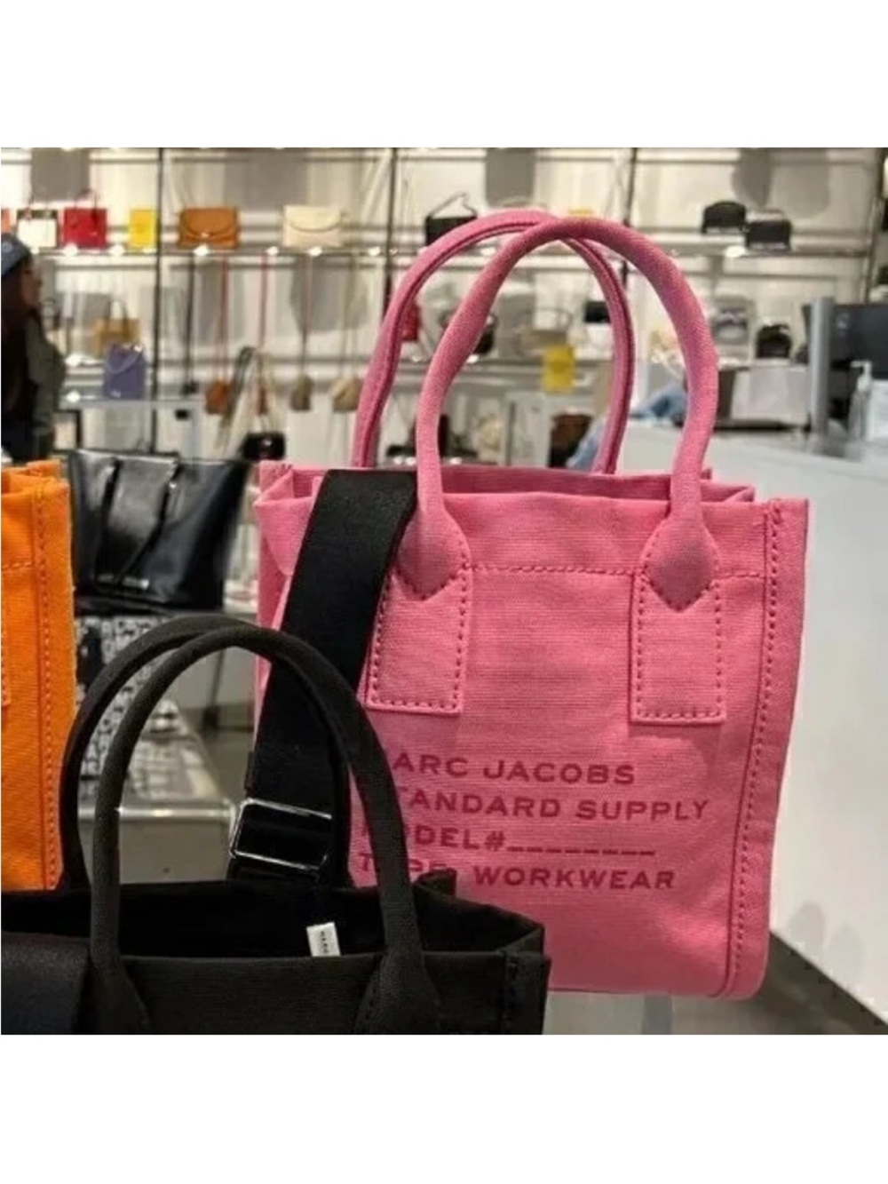 Marc Jacobs Pink Canvas Mini Tote with Black Strap